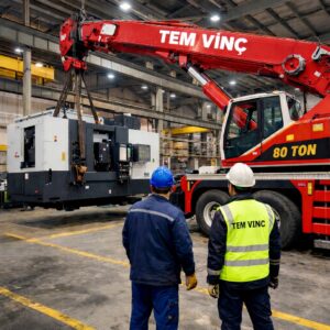 İstanbul’da mobil vinç ile fabrika ekipmanı taşıma çalışması