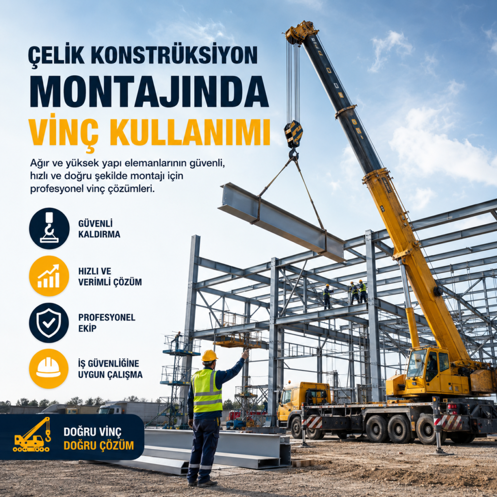 Çelik Konstrüksiyon Montajında Vinç Kullanımı